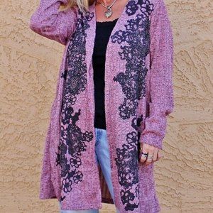 VOCAL PLUS SIZE CRYSTAL PINK BURGUNDY TIE DYE DYED CARDIGAN SWEATER 1X 2X 3X USA